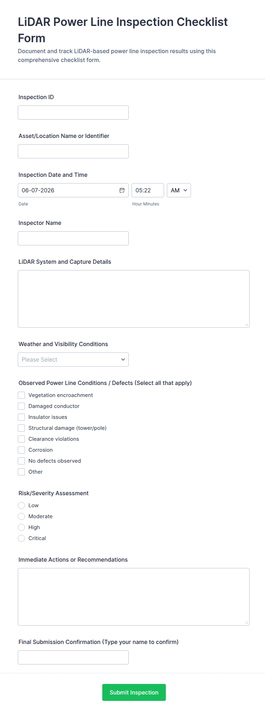 LiDAR Power Line Inspection Checklist Form Template | Jotform