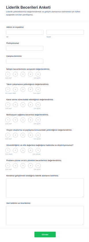 Liderlik Becerileri Anketi Form Şablonu