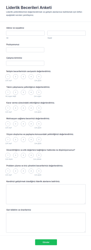 Liderlik Becerileri Anketi Form Şablonu