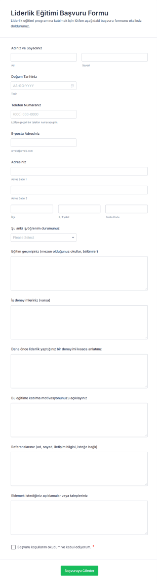 Liderlik Eğitimi Başvuru Form Şablonu