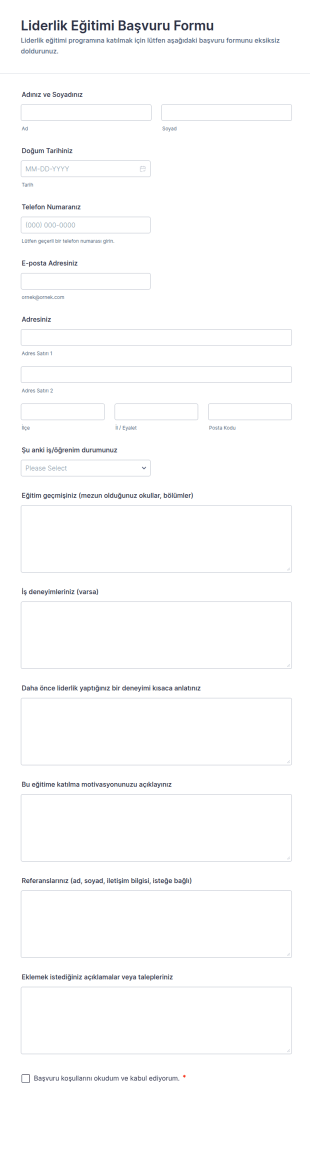 Liderlik Eğitimi Başvuru Form Şablonu