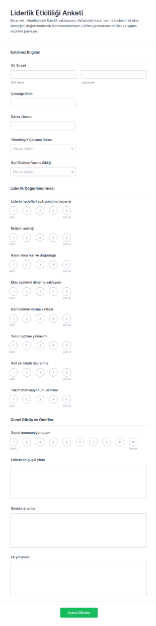 Liderlik Etkinliği Anketi Form Şablonu