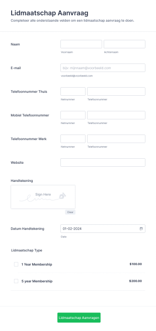 Lidmaatschap Aanvraagformulier Form Template