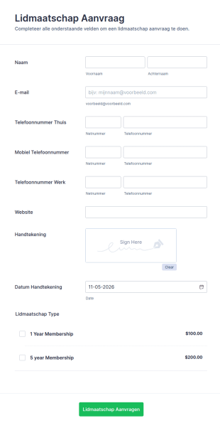 Lidmaatschap Aanvraagformulier