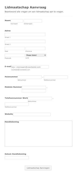 Lidmaatschapsformulier Form Template