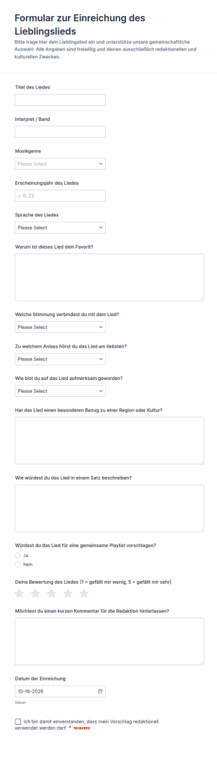 Lieblingslied Einsendungsformular