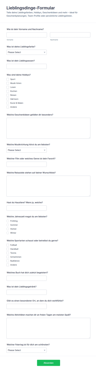 Lieblingssachen Einsendungsformular