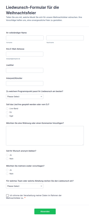 Liedwunsch Formular Für Die Weihnachtsfeier