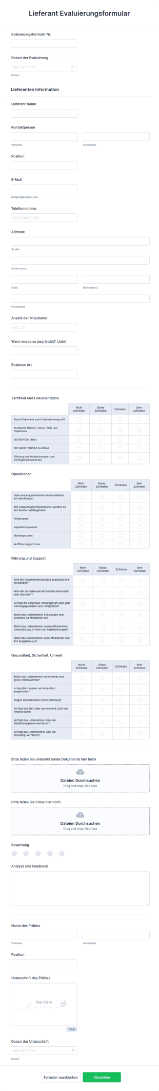 Lieferant Evaluierungsformular