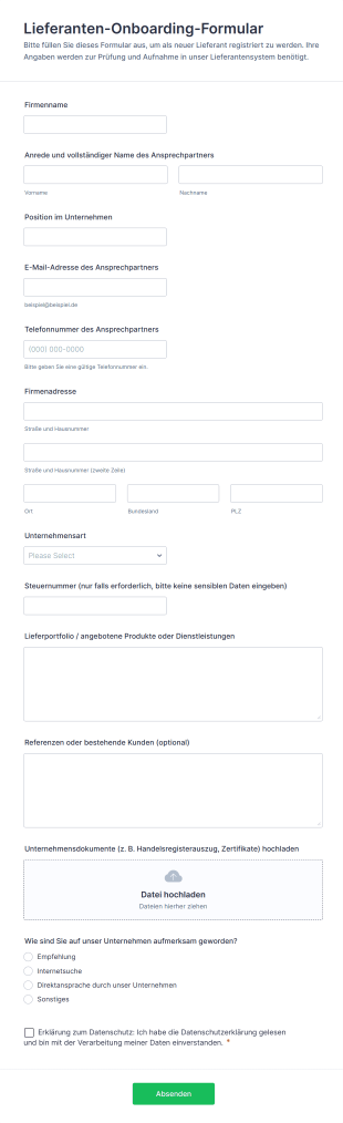 Lieferanten Onboarding Formular