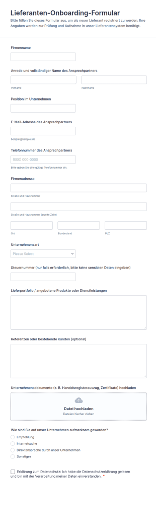 Lieferanten Onboarding Formular
