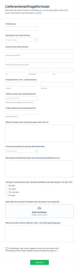 Lieferantenanfrageformular