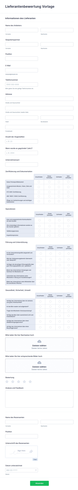 Lieferantenbewertung Vorlage