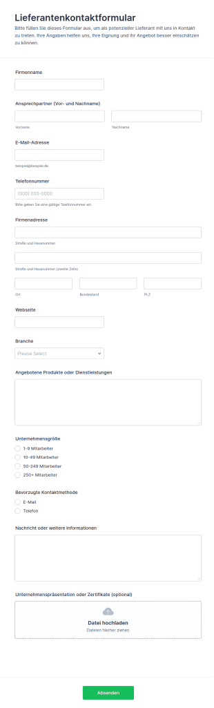 Lieferantenkontaktformular