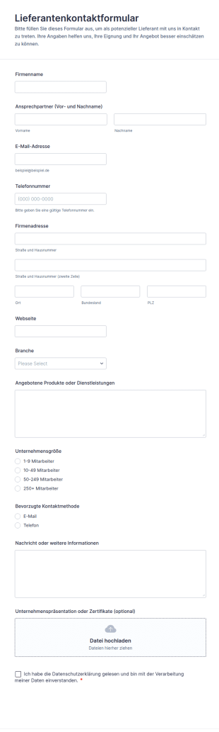 Lieferantenkontaktformular