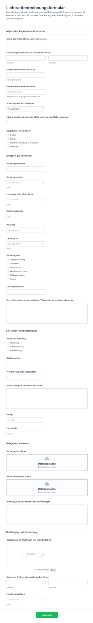 Lieferantenrechnungs Upload Formular