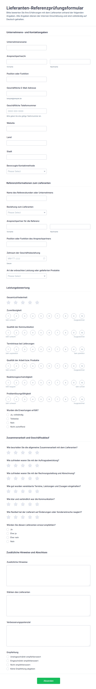 Lieferantenreferenzprüfung Umfrage