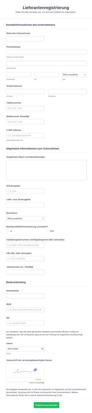 Lieferantenregistrierung