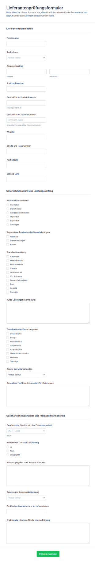 Lieferantenüberprüfungsformular