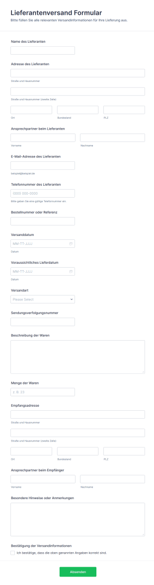 Lieferantenversand Formular