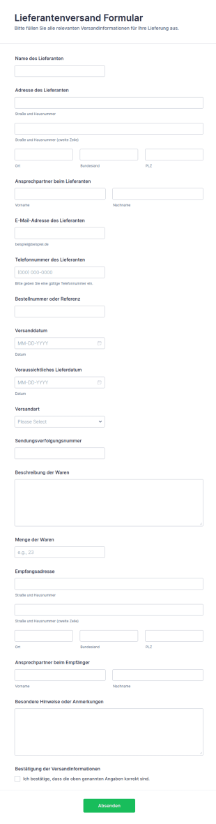 Lieferantenversand Formular