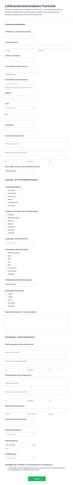 Lieferantenverwaltung Formular 📋
