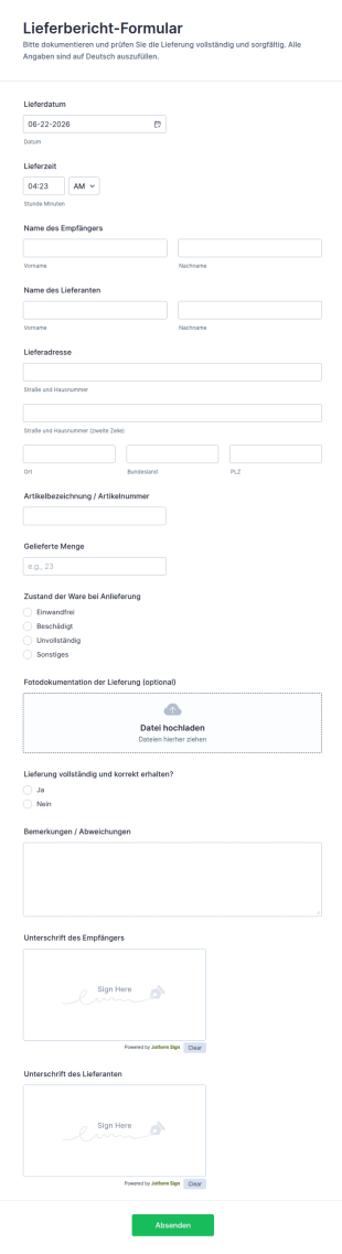 Lieferbericht Form