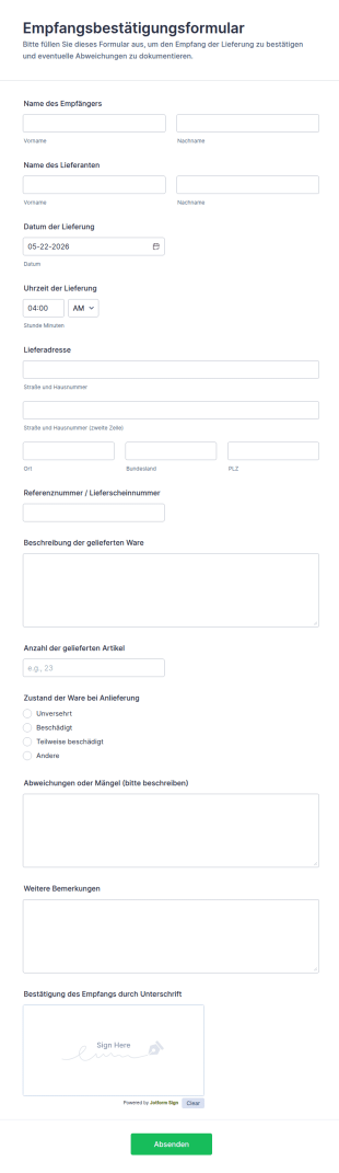 Lieferbestätigung Formular