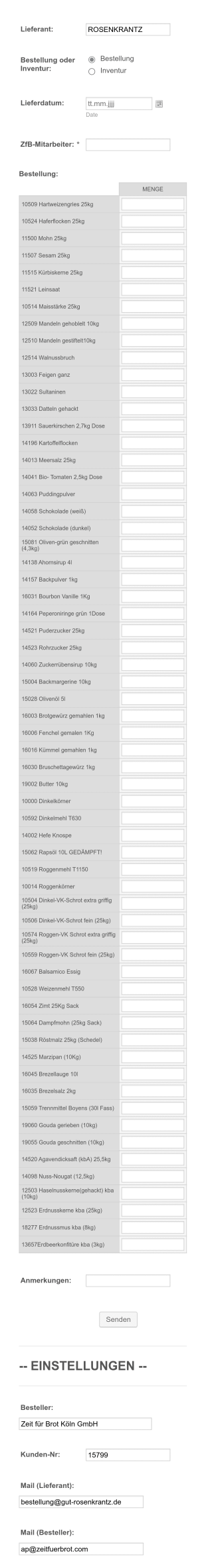 Lieferbestellformular Form Template