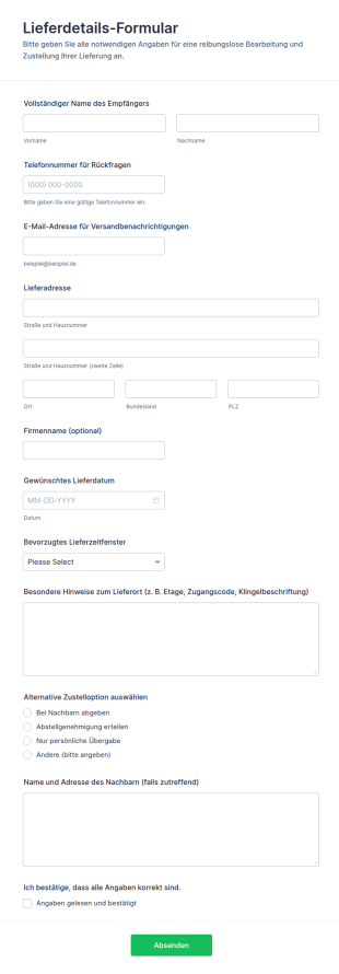 Lieferdetails Formular