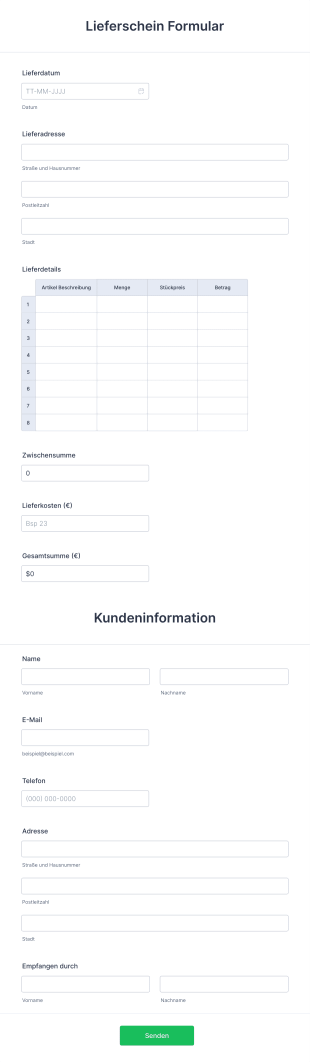 Lieferschein Formular Form Template