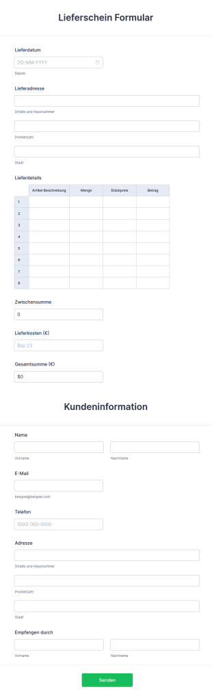 Lieferschein Formular