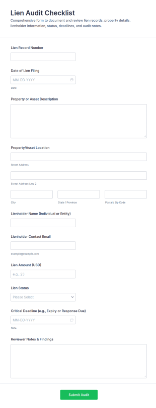 Lien Audit Checklist Form Template
