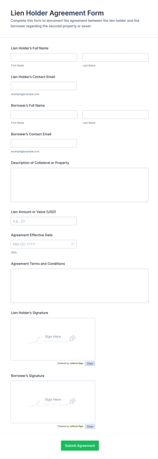 Lien Holder Agreement Form Template