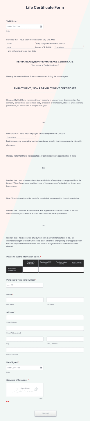 Life Certificate Form Template