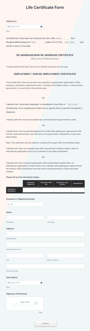 Life Certificate Form Template
