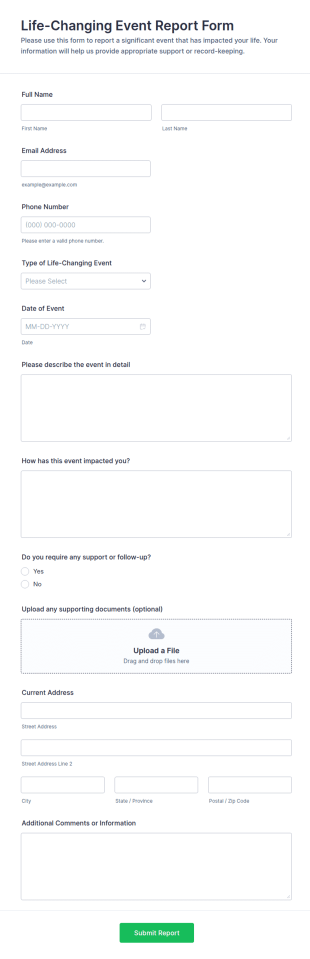 Life Changing Event Report Form Template