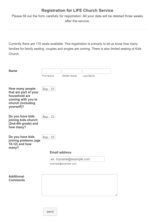 LIFE Church Service Registration Form Template