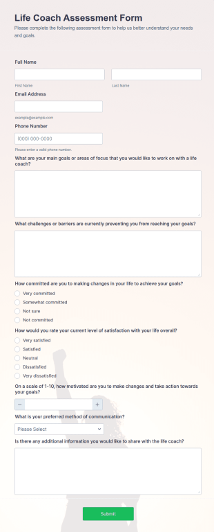 Life Coach Assessment Form Template