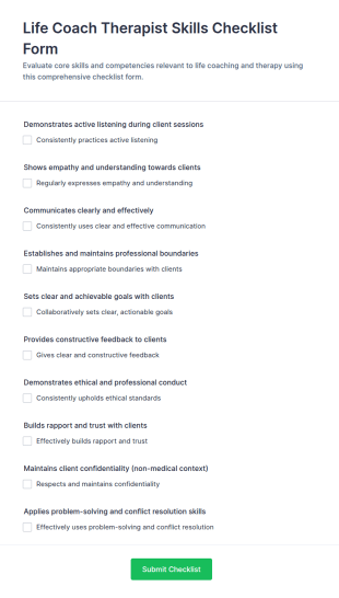 Life Coach Therapist Skills Checklist Form Template