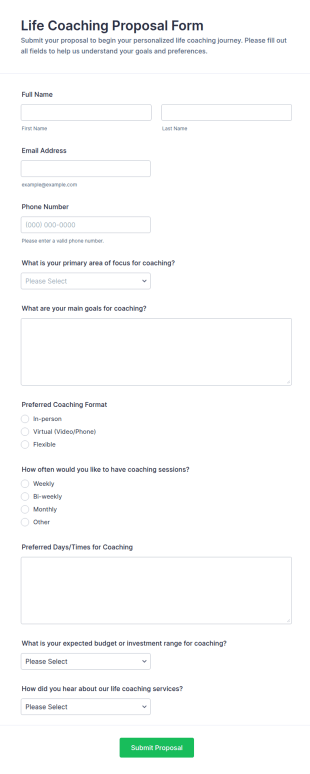 Life Coaching Proposal Form Template