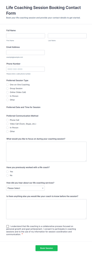 Life Coaching Session Booking Contact Form Template