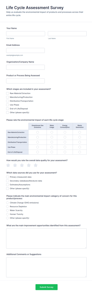 Life Cycle Assessment Survey Form Template