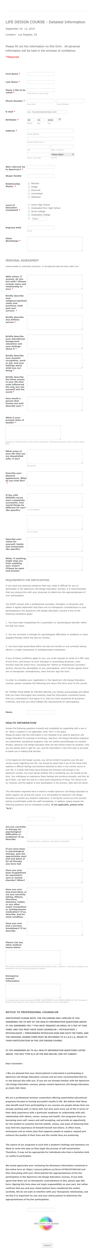 Life Design Detailed Information Form Template