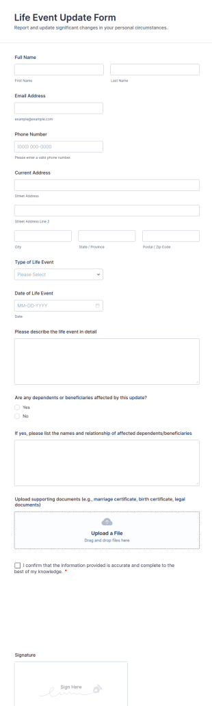 Life Event Update Form Template
