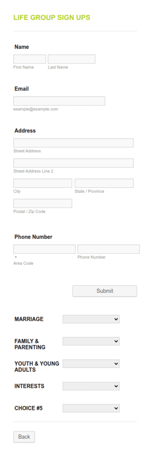 Life Group Sign Ups Form Template