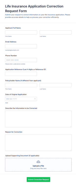 Life Insurance Application Correction Request Form Template