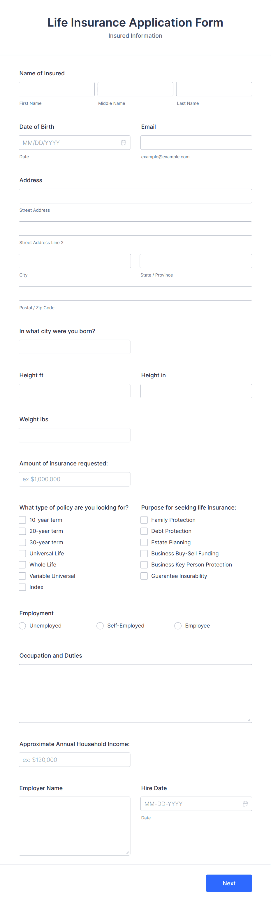Life Insurance Application Form Template | Jotform