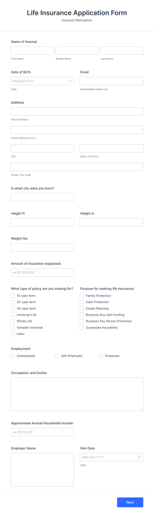 Life Insurance Application Form Template