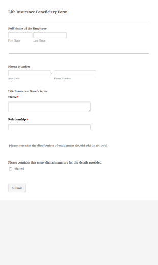 Life Insurance Beneficiary Form Template
